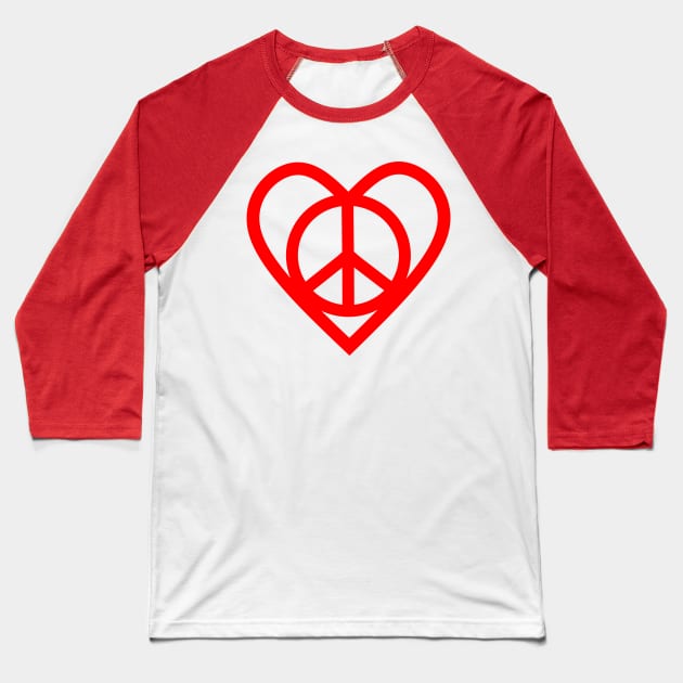 Love And Peace Sign Red Baseball T-Shirt by SartorisArt1